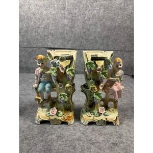 Vintage Sutton's Creation Japan Capodimonte Style Figural 8" Vases - Pair
